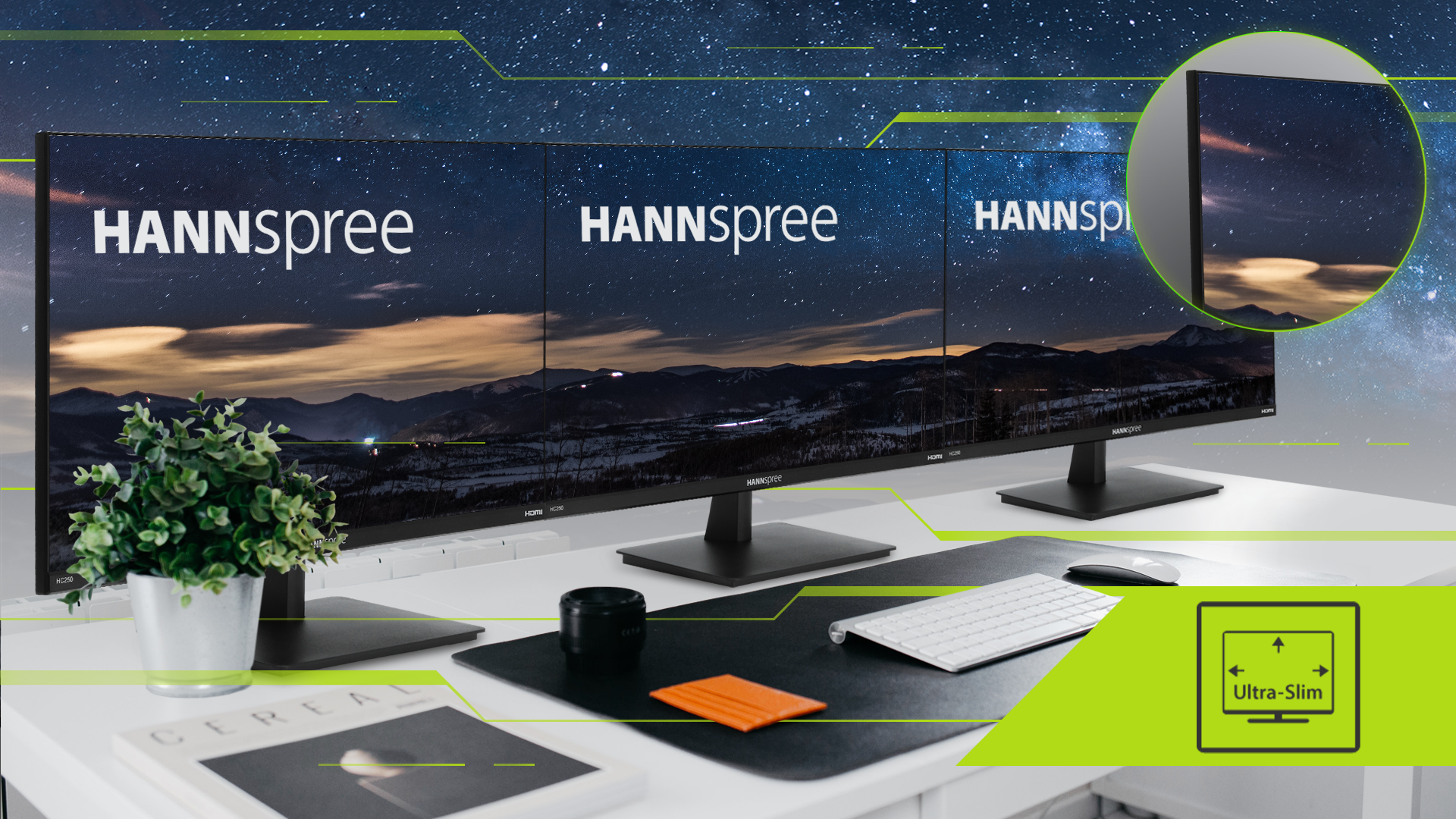 HANNspree HC250PFB boasts an edge-to-edge frameless bezel